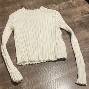 Zara Cream Ribbed Long-Sleeve Lettuce-Edge Top
